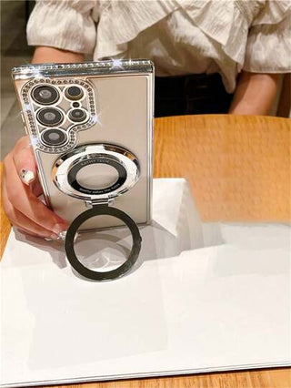 1 قطعة حافظة هاتف مطلية بدرجات الذهب الترابية والماس الفاخر لهواتف سامسونج S24 وS25 الترا وS24 بلس وS23 الترا وS22 الترا وA15 وA55 ، تمنع الصدمات وتسمح بالشحن اللاسلكي وحماية الكاميرا