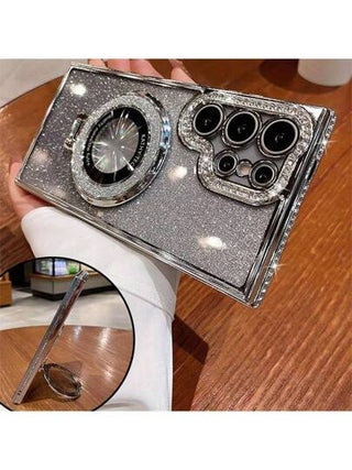 1 قطعة حافظة هاتف مطلية بدرجات الذهب الترابية والماس الفاخر لهواتف سامسونج S24 وS25 الترا وS24 بلس وS23 الترا وS22 الترا وA15 وA55 ، تمنع الصدمات وتسمح بالشحن اللاسلكي وحماية الكاميرا