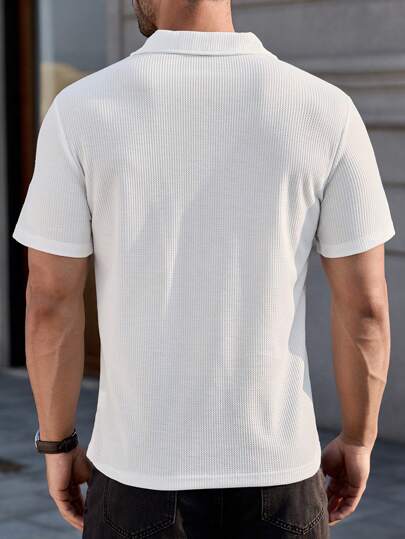 Manfinity RelaxMax قميص بولو للرجال بأكمام قصيرة، تطريز حروف، كاجوال، للتنقل اليومي