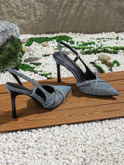 حذاء كعب عالي للنساء بإصبع مدبب و كعب  و مرصع بالثقوب و نعل سندل