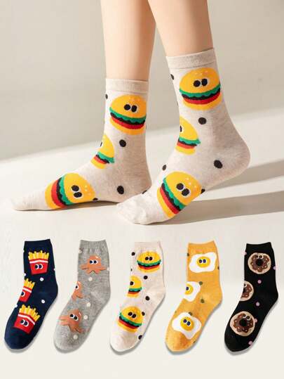 3 أزواج من جوارب الأطفال متعددة الألوان مع طباعة كرتونية جميلة لنموذج البرغر والبطاطا المقلية، مناسبة للأولاد والبنات والمراهقين، وصالحة للارتداء اليومي العادي