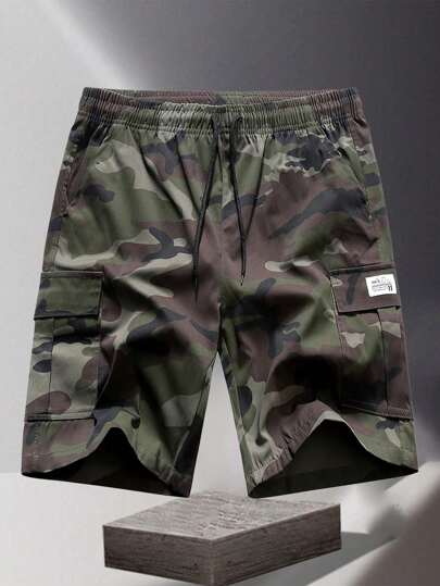 شورتات كاجوال صيفية بتصميم كاموفلاج لموسم التمارين ، شورتات برمودا فضفاضة متوسطة الطول مناسبة للرياضة الخارجية