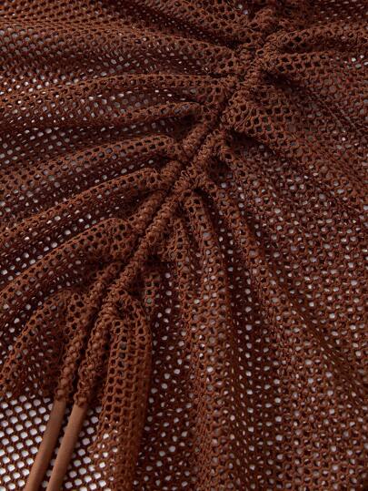 SHEIN MOD طقم: بكأس معدني ومخروم وتنورة بنية، بدل سباحة للنساء بطقم بكيني - حمالة صدر بارزة، بدلة سباحة من 3 قطع ، ملابس للنزهات الشاطئية