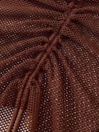 SHEIN MOD طقم: بكأس معدني ومخروم وتنورة بنية، بدل سباحة للنساء بطقم بكيني - حمالة صدر بارزة، بدلة سباحة من 3 قطع ، ملابس للنزهات الشاطئية