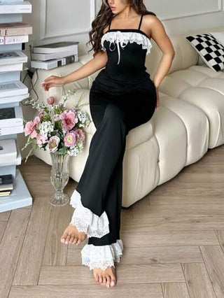 مجموعات بيجامات نسائية بتصميم صيفي جميل بتطريز دانتيل متباين اللون