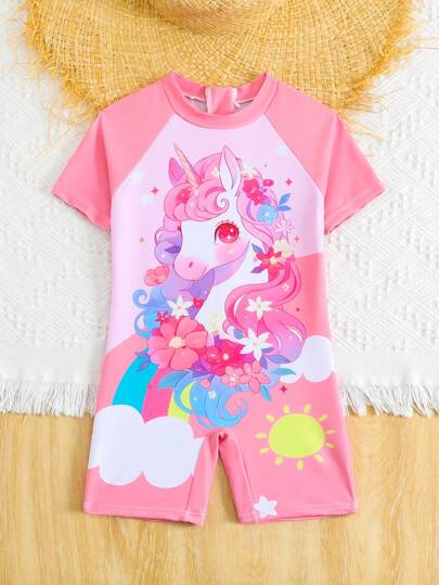 قطعة واحدة من ملابس السباحة لفتاة صغيرة، نسخة ثابتة بطباعة رقمية