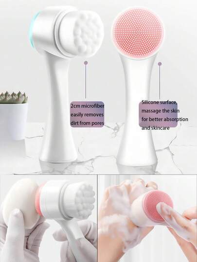طقم من 4 قطع من فرشاة تنظيف الوجه المتعددة الوظائف من السيليكون، فرشاة وجه مزدوجة الرأس من السيليكون للتقشير، فرشاة ذات وجهين قابلة لإعادة الاستخدام لتنظيف الوجه، فرشاة يدوية للوجه مناسبة للعناية بالبشرة والتدليك، فرشاة سيليكون يدوية للتقشير لإزالة...