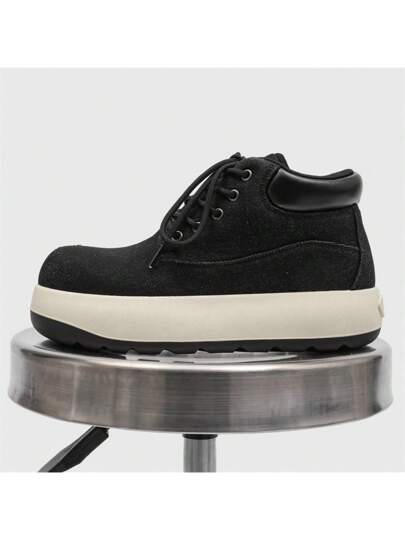 احذية رياضية كاجوال عالية الرقبة للرجال موديل ربيع 2025 الجديد، من قماش الجينز، مضاد للانزلاق، أحذية فلكانية