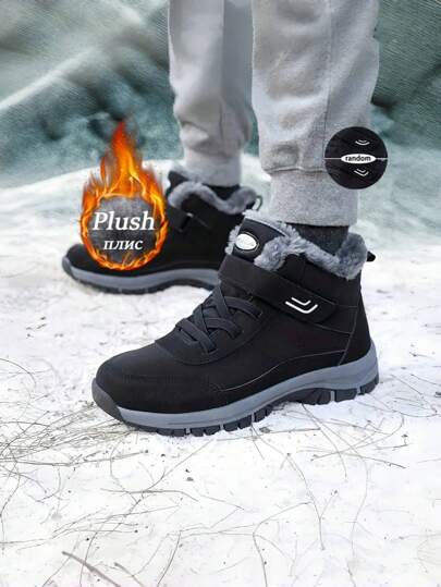 بوت ثلج شتوية دافئة مانعة للانزلاق للرجال، ذات بطانة مبطنة بفراء، أنيقة للزوجين، بتبطين سميك