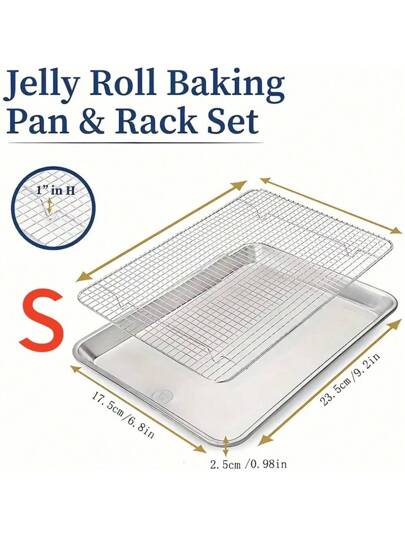 طقم صينية خبز من الصلب المقاوم للصدأ مع رف التبريد، صينية خبز مضادة للصدأ، حواف سميكة، مناسبة لهدايا الطبخ والخبز، هدايا عيد الميلاد