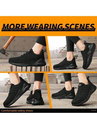 أحذية حماية الأصبع من الصلب للنساء، أحذية صناعية وبناء آمنة، خفيفة الوزن، مريحة، مضادة للانزلاق، آمنة للعمل والرياضة، ماصة للصدمات ومقاومة للثقب، أحذية غير قابلة للتدمير