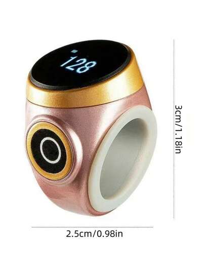 جهاز عد إلكتروني بشاشة إلكترونية تعمل باللمس مع إضاءة ليلية قابل للشحن، جهاز عد اليدوي بشكل حلقة قياس 1 حبة