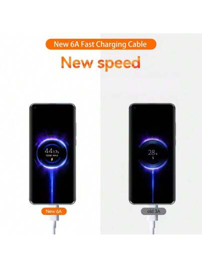 كابل شحن سريع من USB A إلى USB نوع C، 6A، 1 حزمة، طول 3.3 قدم/6.6 قدم، متوافق مع هواتف سامسونج جالاكسي S24/S23/S22/S21/S20/S10E، ملاحظة 20/10 والهواتف الذكية، كابل شحن وبيانات سريع لشاحن USB نوع C للموبايل