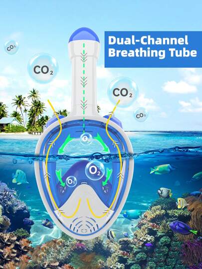 قناع الغوص والتنفس الكامل للوجه مع حامل للكاميرا، طقم تنفس مجاني بزاوية رؤية 180 درجة كاملة، مقاوم للضباب و التسرب، معدات غوص