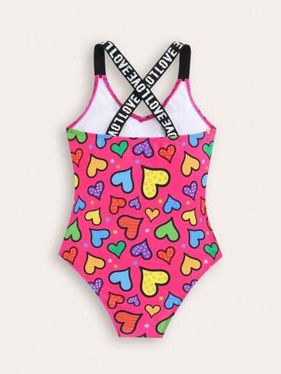 بدلة سباحة قطعة واحدة ذات طبعة قلب لصبايا