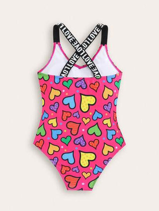 بدلة سباحة قطعة واحدة ذات طبعة قلب لصبايا