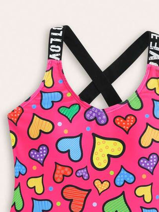 بدلة سباحة قطعة واحدة ذات طبعة قلب لصبايا