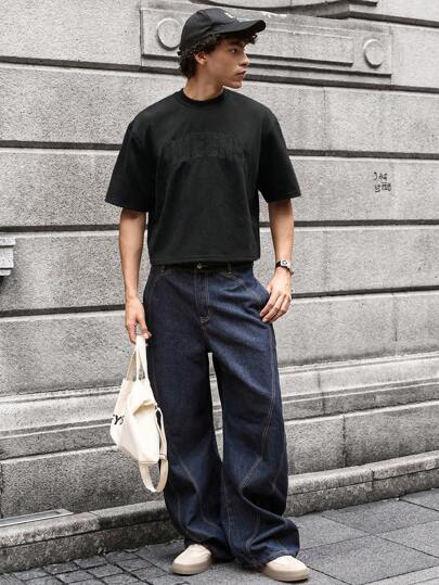 SWAVVY بلوزة تي شيرت رجالية مصنوعة من الصوف بتصميم فضفاض وفتحات أكمام قصيرة، تصميم أنيق يناسب الارتداء اليومي لفصل الصيف والمدارس