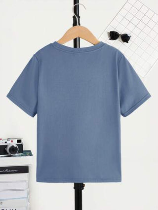SHEIN تي شيرت أكمام قصير بطباعة شعار للأولاد في مرحلة المراهقة،ملابس صيفية كاجوال