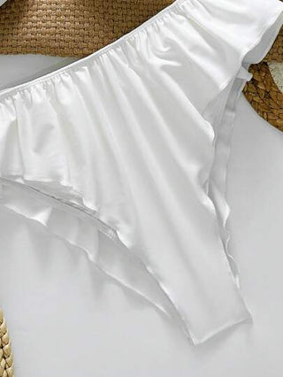 Swim SXY موديلات نسائية لإجازة الربيع من فوق بيكيني ذو لون أساسي مجعد بتصميم ظهر متسابق برفع وداعم للصدر مع قاع متدرج الكشكشة، طقم بيكيني لشاطئ الصيف بحمالات رفيعة