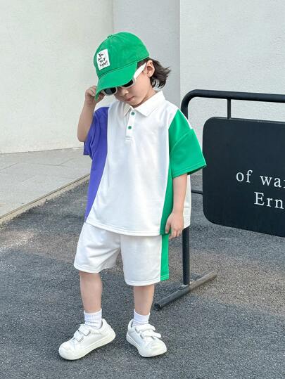 مجموعة بلوزة بولو وشورت فضفاضة بخطوط ملونة ملائمة للأولاد الصغار، متناسبة مع الملابس اليومية والمناسبات كالأعياد والحفلات والأداءات والزفاف والمعمودية والافتتاحيات، مناسبة للاستخدام اليومي والمدرسة والسفر والرياضة، مُناسبة لفصلي الربيع والصيف