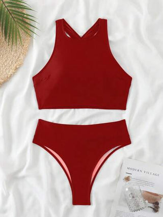 طقم تانكيني حريمي Swim SPRTY مجموعة ملابس السباحة المكونة من قطعتين للنساء، من نمط اللون الواحد، مثير وضيق وكاجوال