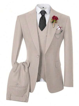 بدلة كاملة 3 قطع للرجال من فروايال، بدلة زفاف أنيقة قياس ضيق، جاكيت وسترة ذات صدر مزدوج وبنطلون رسمي للأعمال والحفلات والسهرات، باللون البيج، المقاسات من XS إلى 3XL