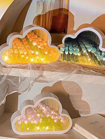 1 قطعة ضوء ليلي بشكل زهرة التوليب السحابي DIY ، 20 زهرة توليب ، تصميم مرآة سحابي ، يعمل بالبطارية ، إضاءة أجواء زهرية DIY ، ديكور المنزل في غرفة المعيشة ، ديكور الطاولة ، ديكور غرفة البنات ، هدية للحبيبة ، ديكور الزفاف ، حفلة العطلات