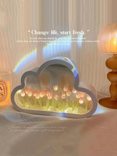 1 قطعة ضوء ليلي بشكل زهرة التوليب السحابي DIY ، 20 زهرة توليب ، تصميم مرآة سحابي ، يعمل بالبطارية ، إضاءة أجواء زهرية DIY ، ديكور المنزل في غرفة المعيشة ، ديكور الطاولة ، ديكور غرفة البنات ، هدية للحبيبة ، ديكور الزفاف ، حفلة العطلات
