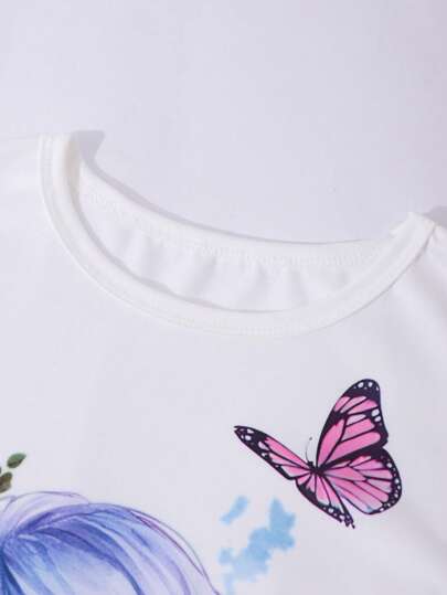 مجموعة بنطال كارجو وتي شيرت مطبوع ، أناقة المراهقات 2 قطعة/مجموعة