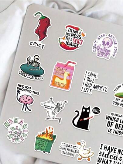 SHEIN 50 قطعة ملصقات لاذعة مضحكة للبالغين، ملصقات مواقف ساخرة ونكات لزجاجات المياه، عبوة ملصقات مقاومة للماء رائعة للكمبيوتر المحمول والسيارة والهاتف وخوذات العمل والجدران والنوافذ، 50 تصميم (طراز جميل)
