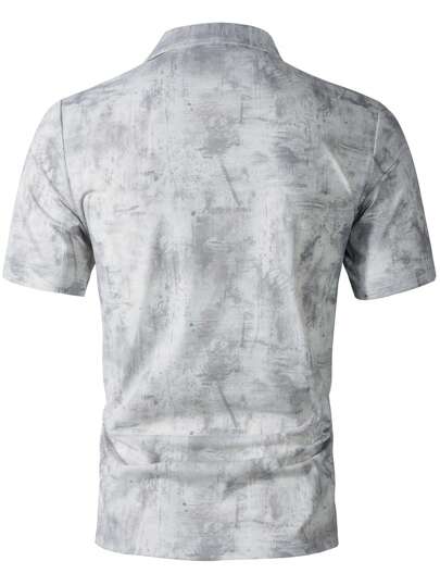 Manfinity Homme قميص بولو كاجوال بأكمام قصيرة بطبعة صباغة التعتيق للرجال