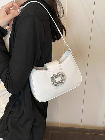 حقيبة كتف صغيرة مزينة بحجارة الراين لإبط مزودة بوظائف متعددة وموضة، حقيبة إبط لامعة وملمس جلد من البو، محفظة متنوعة الاستخدامات