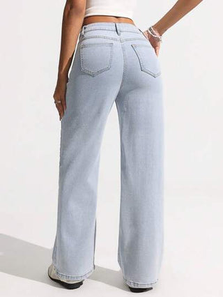 EZwear جينز نسائي فضفاض مستقيم الساق جيوب متعدد الاستخدامات كاجوال