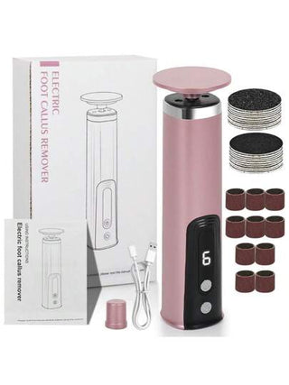 مبراة قدم كهربائية، مجموعة قابلة لإعادة الشحن عبر USB مع 10 رؤوس تجليخ، 10 ملصقات تجليخ خشنة، 10 ملصقات تجليخ ناعمة، مبراة أظافر محمولة لعناية اليدين في المنزل