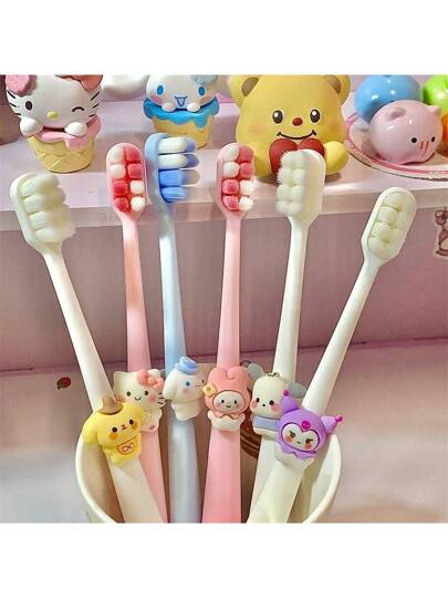 Sanrio فرشاة أسنان ناعمة بشعيرات ناعمة للغاية من Hello Kitty وأصدقائه من Sanrio - فرشاة أسنان ناعمة من السيليكون الهش، مستلزم العناية الشخصية الأساسي بتصميم كرتوني جميل قطعة واحدة