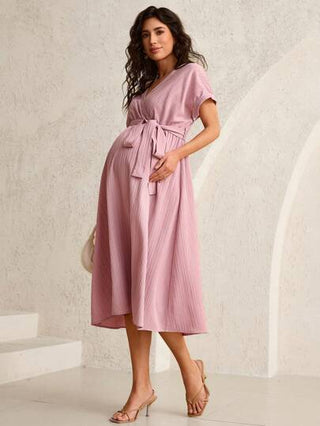 MaterniWear فستان حمل كاجوال بأكمام خفافيش لون سادة، صيفي
