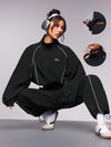 Streetz SHEIN Sport بذلة رياضية للنساء تشمل جاكيت مع حواف ملونة وحبل للسحب في الخصر وبنطال طويل