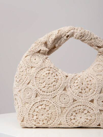 حقيبة يد نسيجية مزخرفة مفرغة للنساء، حقائب شاطئية بوهو ، حقيبة يد منقوشة عالية الجودة، محفظة قش عطلة نهاية الأسبوع ، ضروريات العطلات (النمط عشوائي)