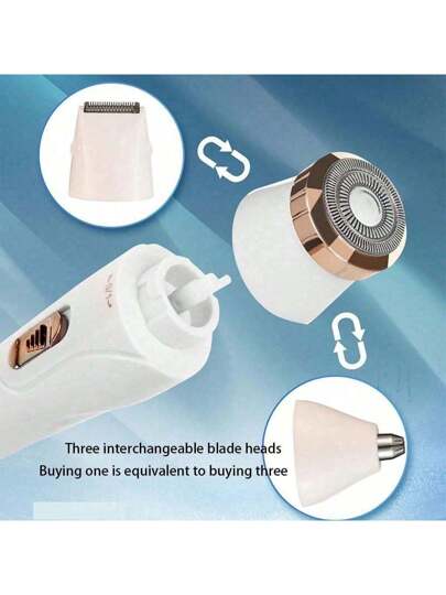مجموعة إزالة الشعر الكهربائية ثلاثية الرؤوس للنساء والرجال - قابلة لإعادة الشحن عبر منفذ USB، ماكينة حلاقة متعددة الرؤوس مع ملحق لتشذيب الأنف والحواجب