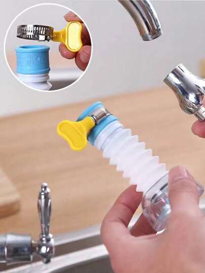 قطعة واحدة مُطيّل حنفية الماء قابل للدوران 360 درجة ورش المياه ضد التناثر مع نظام ترشيح معدني, توفير الماء, مع تصميم قفل محسّن، مناسب لمخرج ماء دائري 16-19 مم، ضروري لاستخدام المطبخ والحوض الخارجي