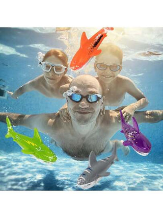 4 قطع لعب أطفال بشكل أسماك قرش للغوص تحت الماء، قذائف غطس، صواريخ مائية صغيرة، ألعاب تعليم السباحة