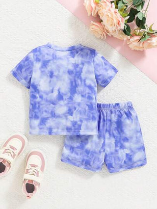 SHEIN بنات طقمين تي شيرت وشورت مطبوع بلون فوشيا باللون الأرجواني مع شعار " حب الأم "، أزياء رضع جذابة