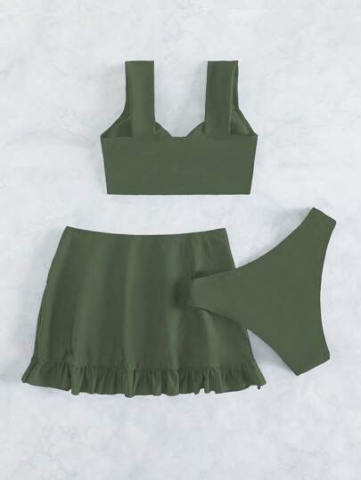 SHEIN Swim بيكيني صيفي للنساء بتصميم ملون بسيط مع غطاء تنورة