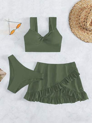 SHEIN Swim بيكيني صيفي للنساء بتصميم ملون بسيط مع غطاء تنورة