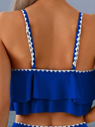 طقم تانكيني حريمي Swim Lushoire قطعتان من ملابس السباحة التانكيني ذات الخصر العالي، كول بنقشة ربيعية والأكتاف مطوي وتطريز، بالخصر المطوي