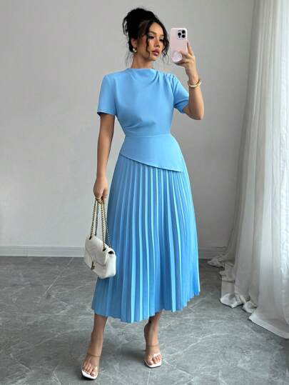 فساتين حريمي Elenzga فستان مطوي مزين بربطة للنساء بتصميم سباق الخيول ديربي، مناسب للذهاب إلى العمل والعطلات، للربيع والصيف