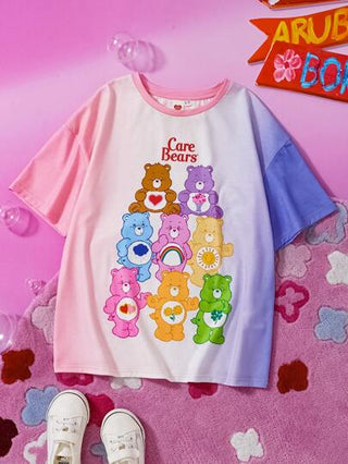 تيشيرتات بناتي X Care Bears تي شيرت صيفية فضفاضة مع طباعة الدب الملونة بياقة دائرية وأكمام منسدلة للفتيات المراهقات