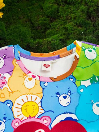 بيجاما X Care Bears فستان نوم كاجوال للبنات المراهقات مزخرف بطباعة دبدوب كرتوني، مناسب لجميع الفصول