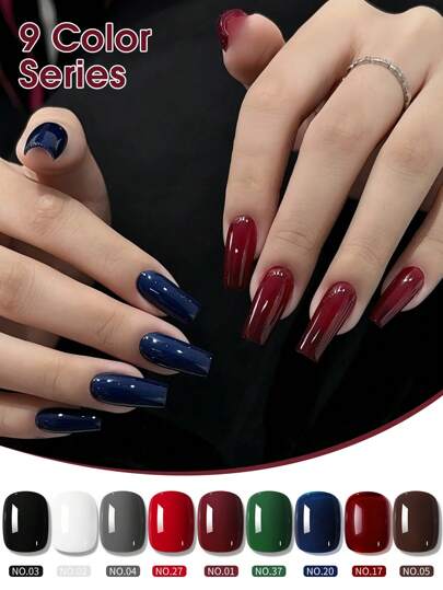 XEIJAYI طقم لاك جل أظافر أحمر وأسود 9 قطع 15 مل من XEIJAYI، جل أظافر يزال بالنقع تحت الأشعة فوق البنفسجية أو LED، طلاء أظافر سائل طويل الأمد، ألوان كلاسيكية لطلاء الأظافر